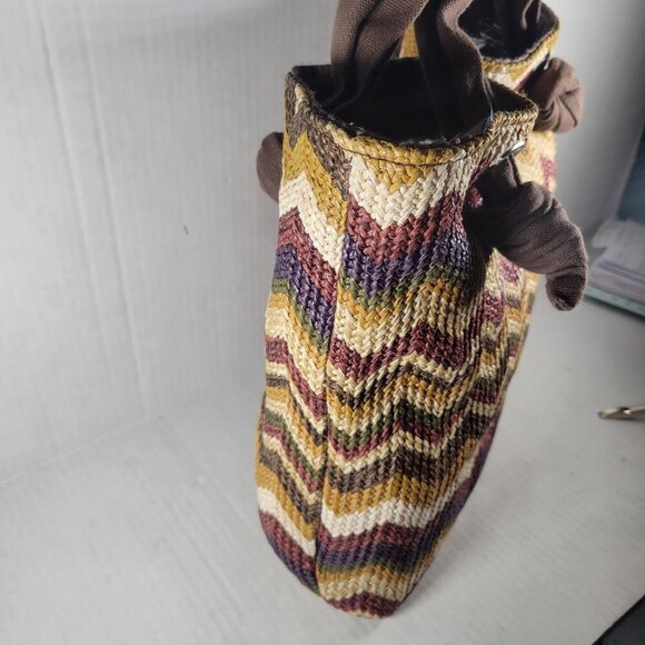 Braciano Brown Neutral Classic Everyday Beach Resort Chevron Woven Shoulder Bag - Picture 7 of 10